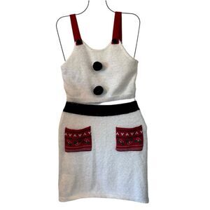 No Boundaries Holiday Fuzzy Furry Crop Sweater Skirt 2 Piece Set White Small Jr